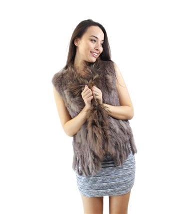 Fur Vest- Khaki, Rabbit and Raccoon