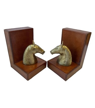 Bookends- Horse, Tan, Leather