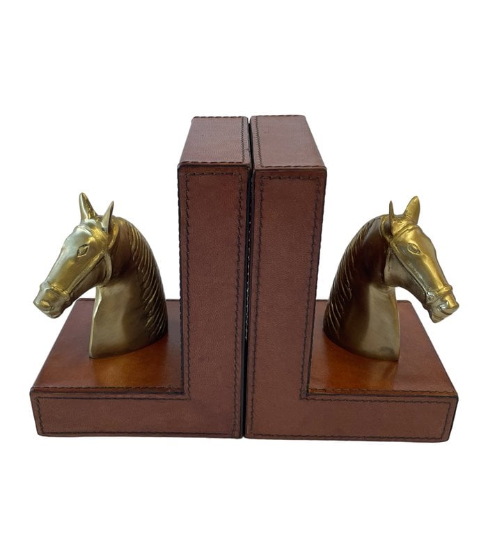 Bookends- Horse, Tan, Leather