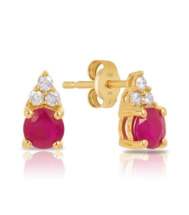 Ruby & Diamond Stud Earrings in 9ct Yellow Gold