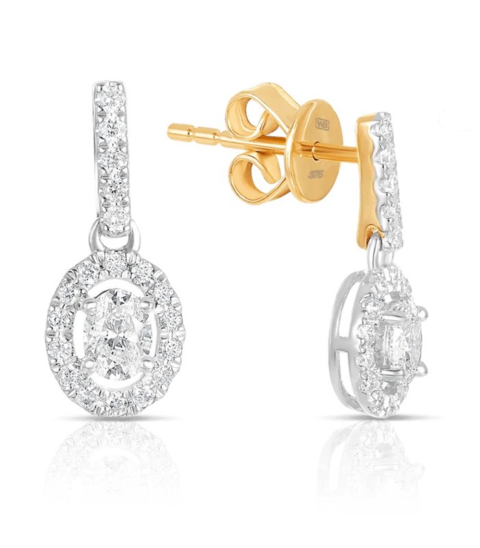 Oval Diamond Drop Earrings in 9ct Yellow and White Gold TGW 0.50ct