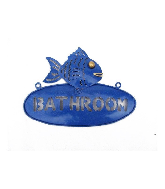 Mediterranean Blue Fish Bathroom Plaque
