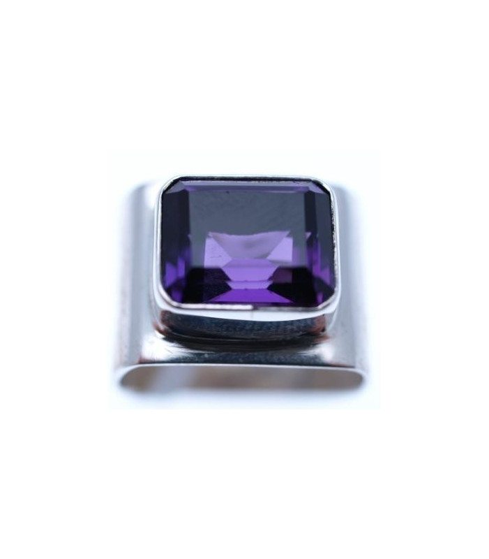Square Stone Ring with Sterling Silver Border