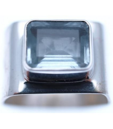 Square Stone Ring with Sterling Silver Border