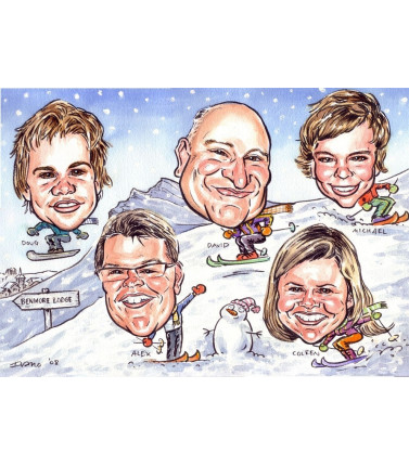 Caricature - Personalised Group Watercolor and Ink (min 2 people)