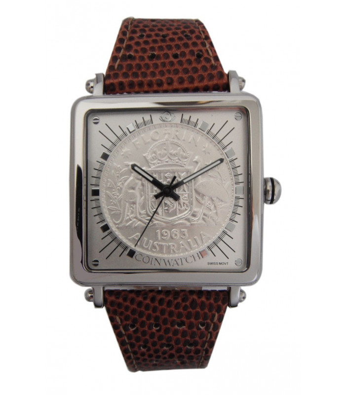 Men's Silver with Brown Leather Coinwatch