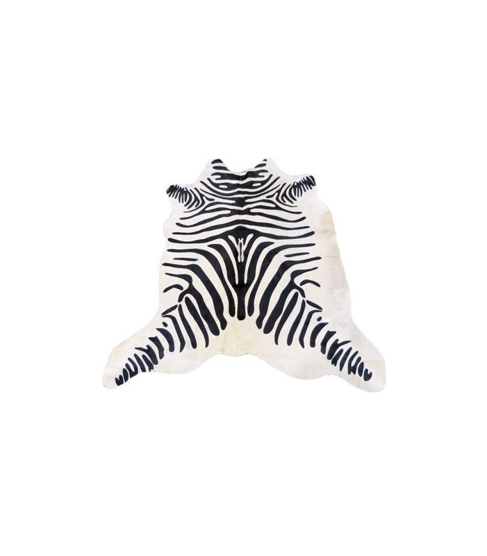 Cowhide Natural White with Zebra Stencil Rug