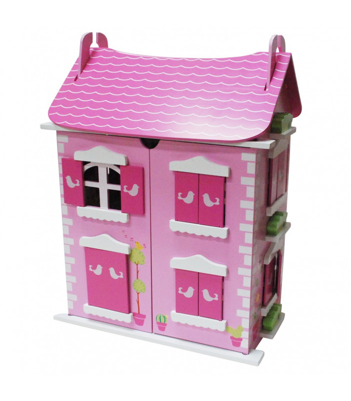 Pink Dollhouse with 16 pcs Furniture