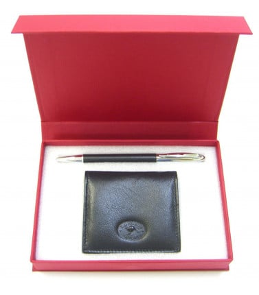 Kangaroo Leather Coin Purse & Pen Gift Set - Black
