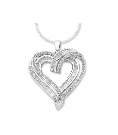 9ct White Gold 1.00ct Diamond Heart Necklace