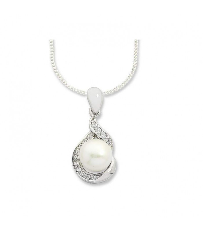 Freshwater Pearl and Cubic Zirconia Sterling Silver Necklace