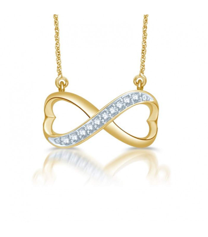 9ct Yellow Gold Diamond Infinity Necklace-Heart