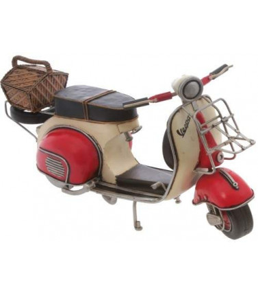 Red and White Vespa Model with Basket