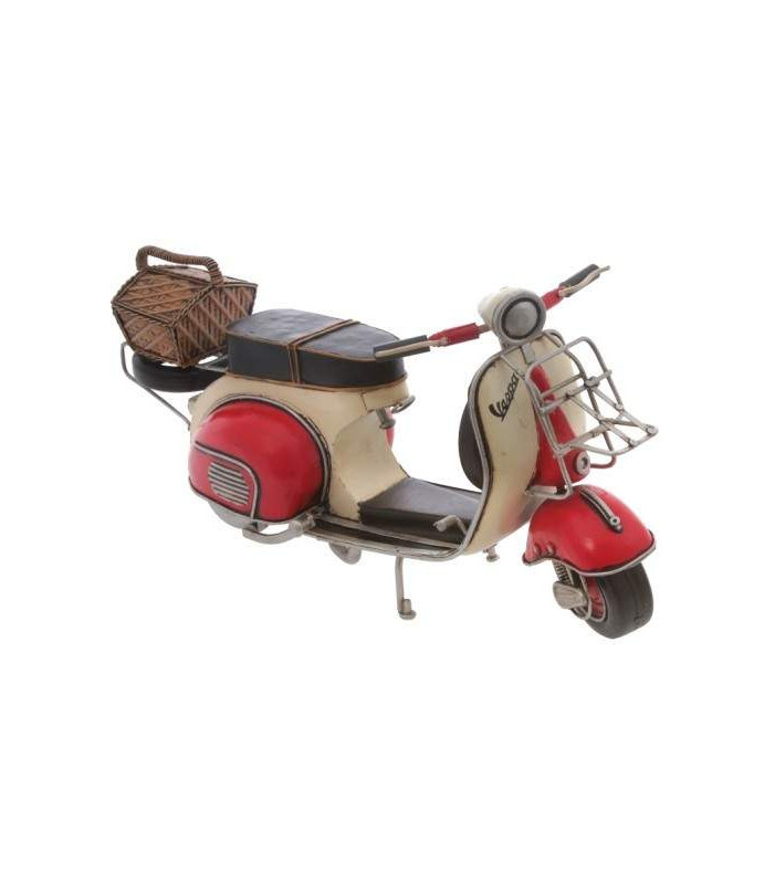Red and White Vespa Model with Basket